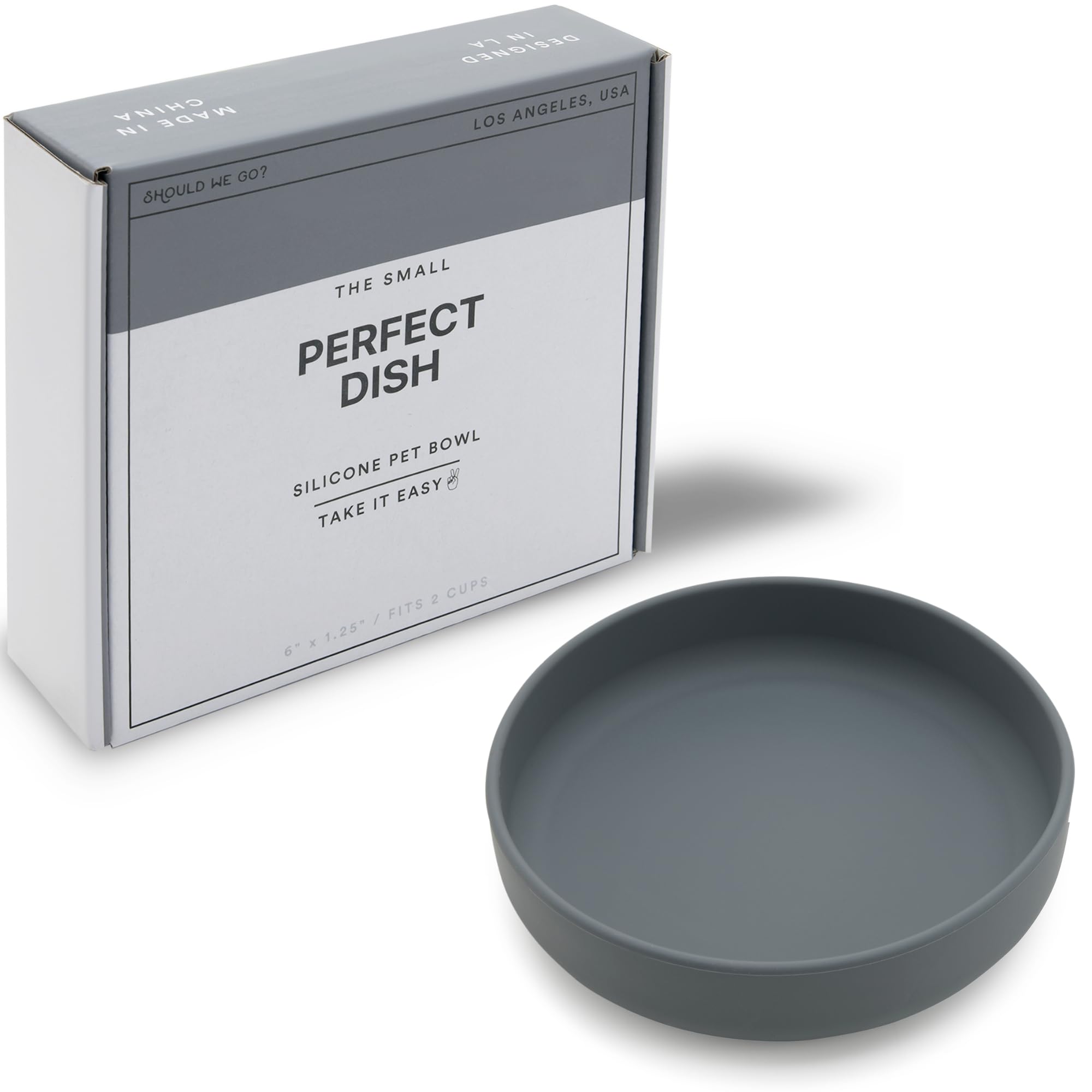 The Perfect Dish - Durable Dog Water Bowl - No Spill - Less Mess Non-Tippable Water & Food Bowl, Pure Silicone, Spill Proof with Suction Cup, Suitable for All Pets, Small-Charcoal