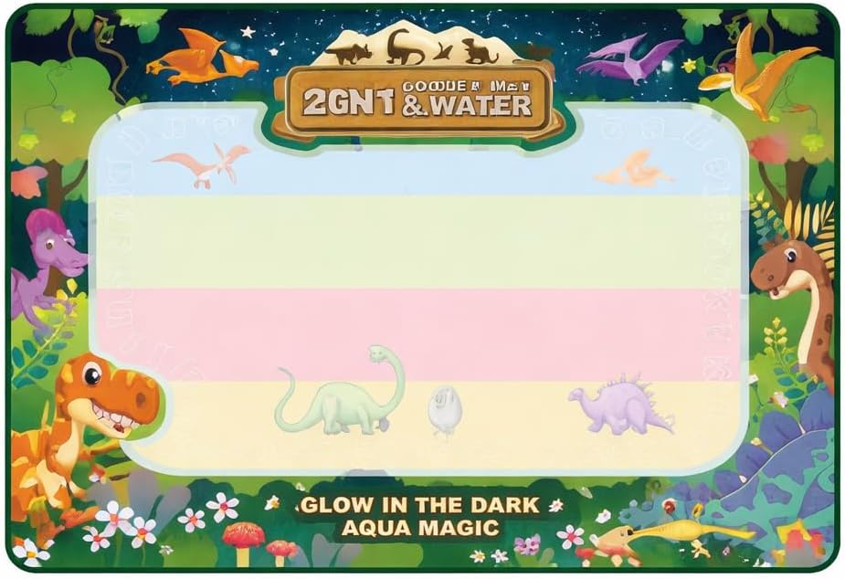 Water Doodle Mat for Kids – Mess Free Reusable Drawing & Writing Board, Neon Aqua Magic Coloring Mat, Educational Preschool Learning Toy for Toddlers Boys & Girls (Dinosaur)