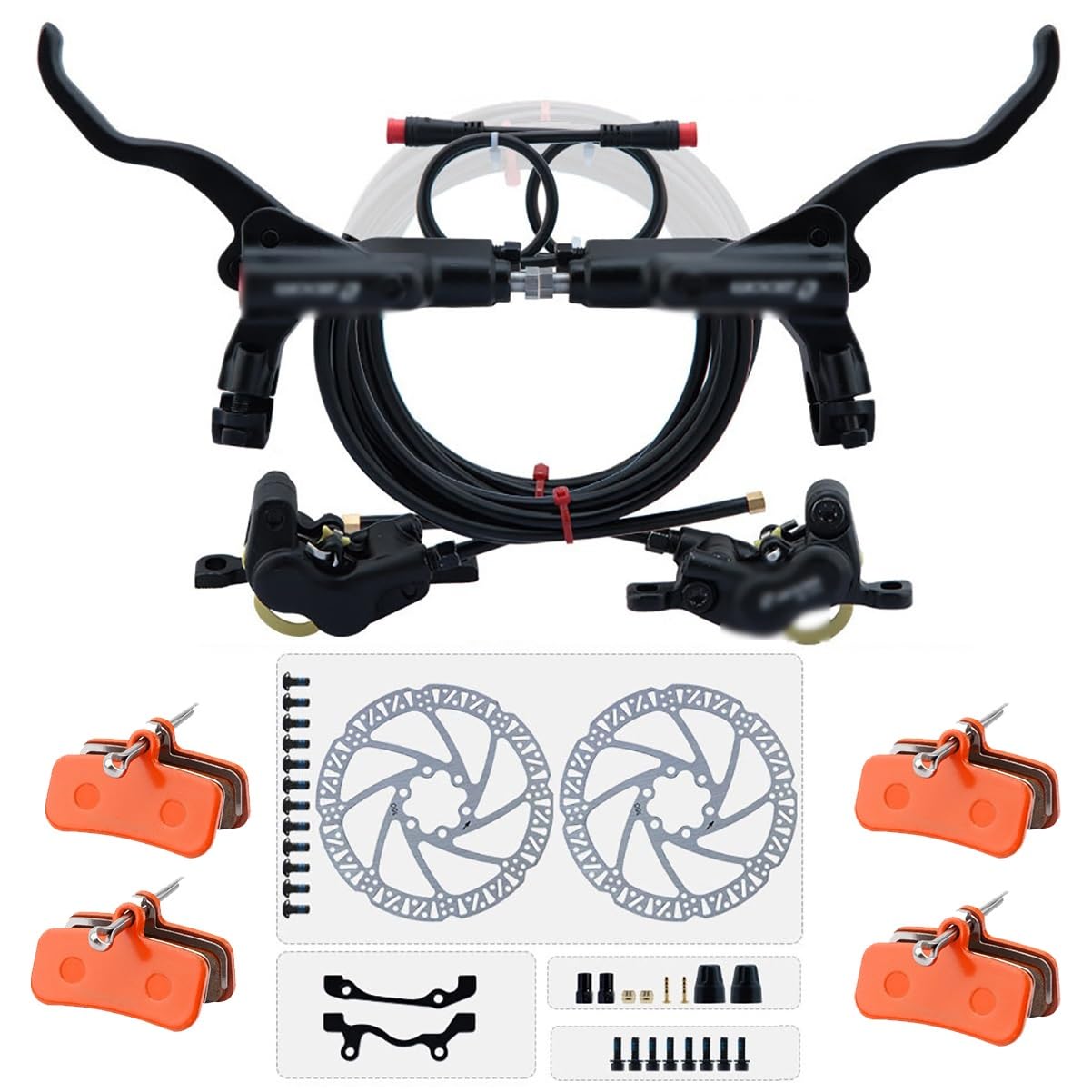 KLWEKJSD E-Bike 4-Pistons Hydraulic Disc Brake Set 2-PIN Power-Off Electric Bike Hydraulic Brake Kit with 2Pcs Rotors and 2300mm Hose (Color : Black, Size : 160mm)