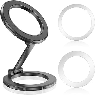 Doppelter magnetischer Ring-Telefonständer für iPhone 16, [starker N52-Magnet] für MagSafe faltbarer Ring-Telefonständer, tragbare Halterung, kompatibel mit iPhone 15, 14, 13, 12 Pro Max Plus Serie