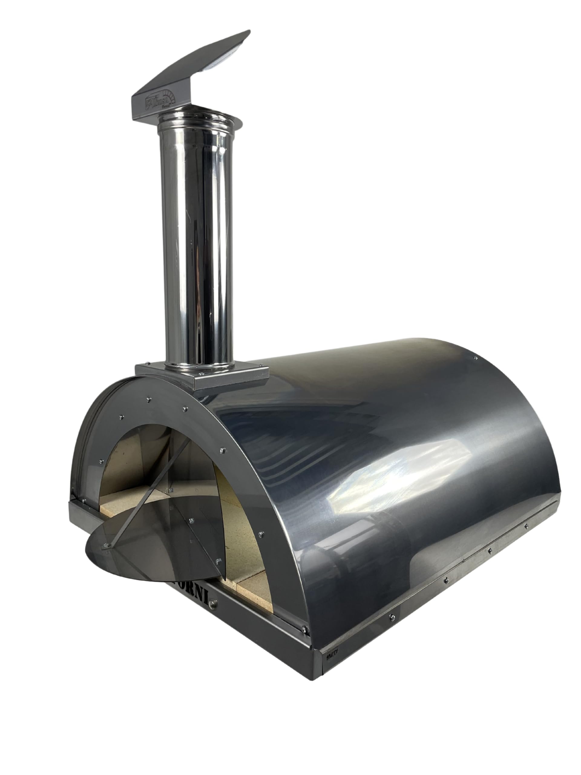 Forno A Legna, Da Esterno, Giardino, Per Pizza, Pane, focaccia, carne, pesce - Alfonso 4 Pizze In Acciaio Inox, con pirometro 500 gradi e porta fuoco, cottura diretta su mattoni refrattari 3 cm