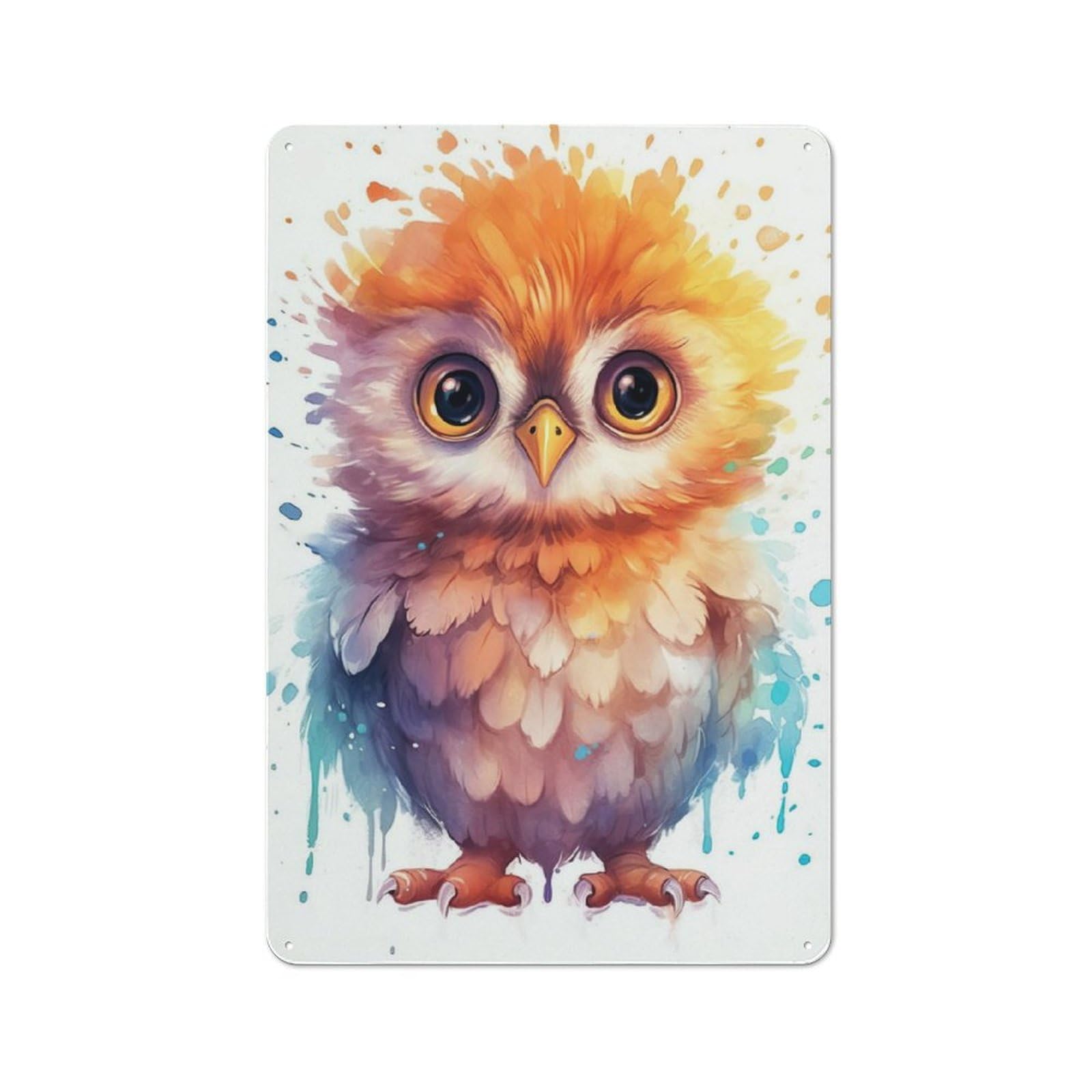 Junmoney Owl Watercolor Retro Tin Wall Plaque 30X20cm For Kitchen Or Home Bar, For Home Interiors, Feature Walls And Decorative Displays