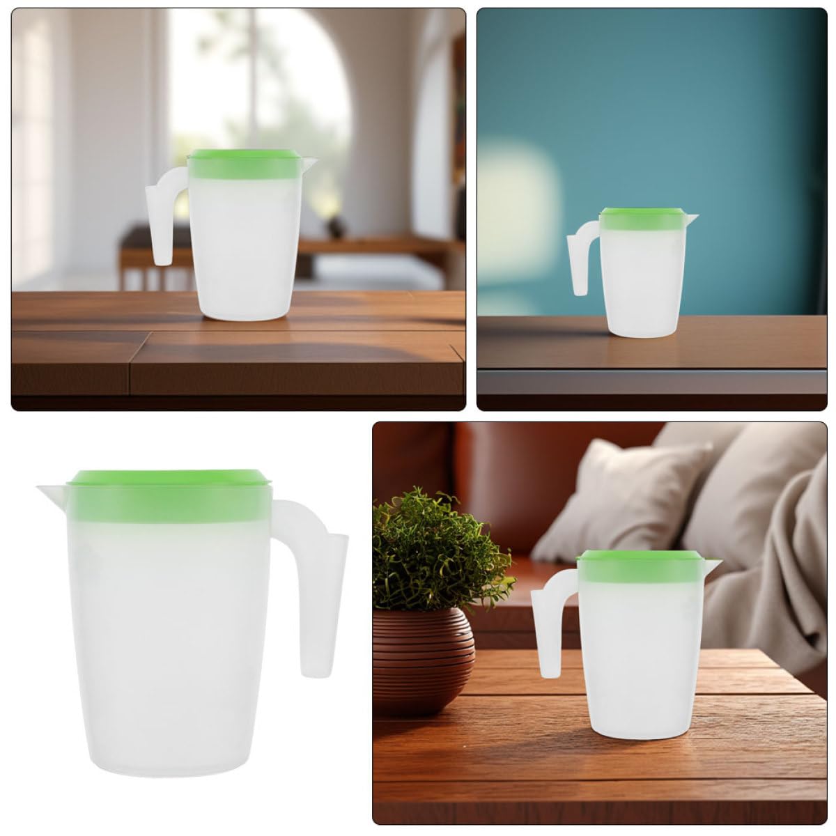 Pichet Plastique 1l avec Couvercle, Récipient pour Boissons Froides, Lot de 2 Pièces