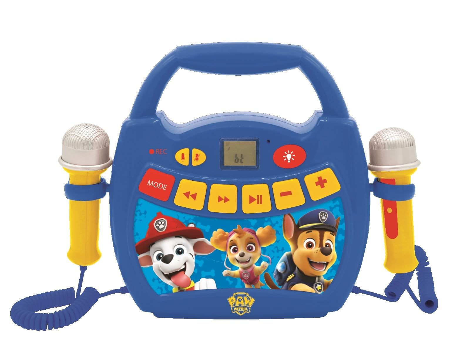 Lexibook – Paw Patrol - Lettore Musicale Karaoke Portatile per Bambini - Microfoni, Effetti di Luce, Bluetooth, Blu/Rosso, MP320PAZLXB
