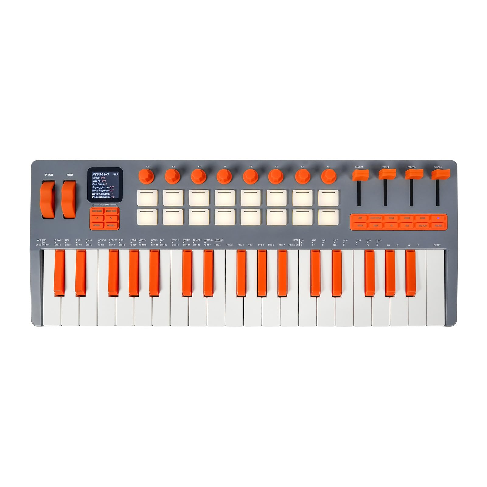 Btuty Ausdrucksstarker 37-Tasten-MIDI-Keyboard-Controller mit Synthesizer, 16 RGB-Pads, 2,4 GHz Wireless, 10-Stunden-Akku, FL Studio-Integration, DAW-kompatibel, Zonenschalttasten