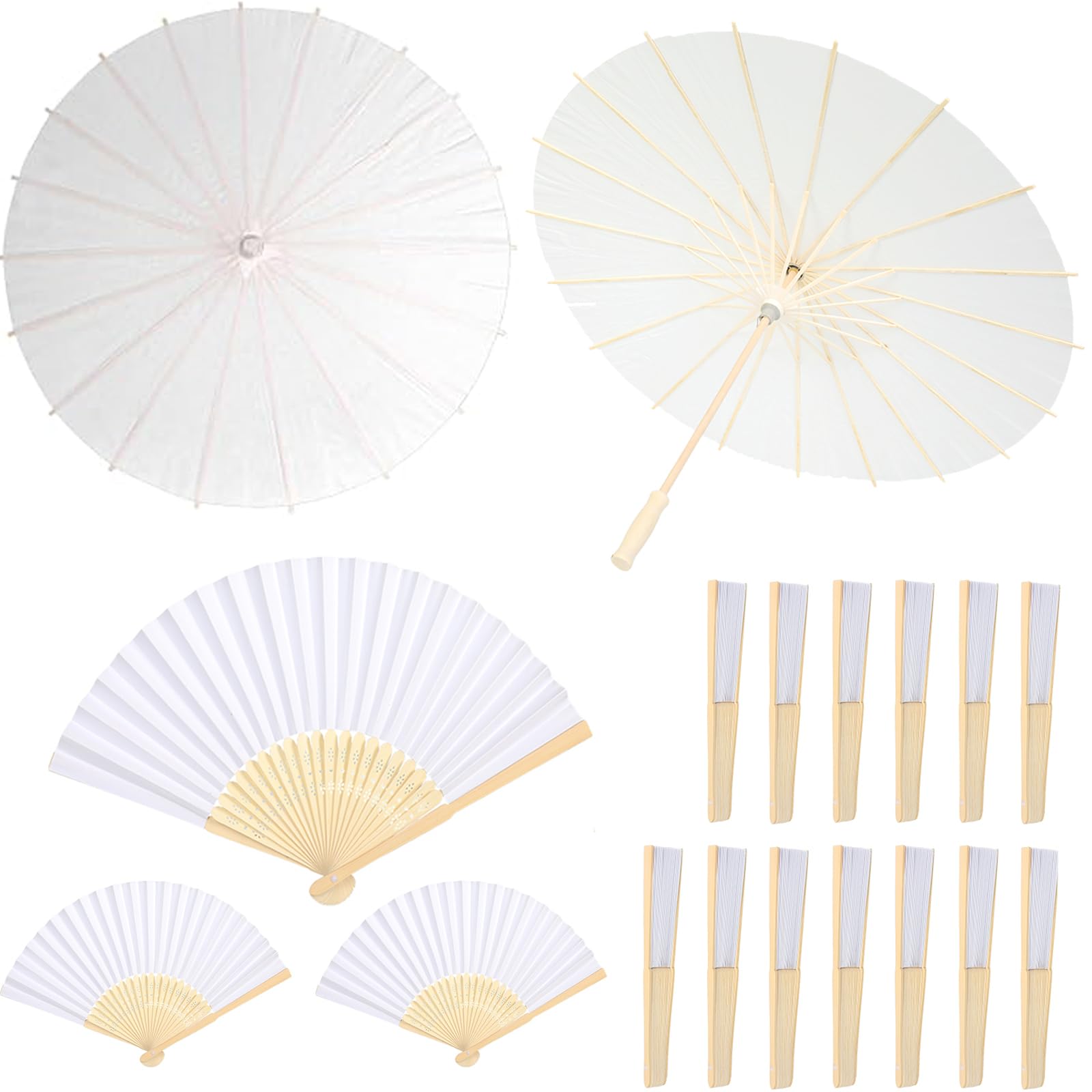 16 sombrillas blancas de 60 cm con 16 abanicos de papel para novia e