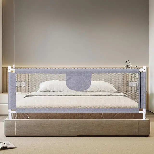 Barrière de lit bébé rabattable, réglable 70-99 cm, gris 1,8 m - Sécurité antichute