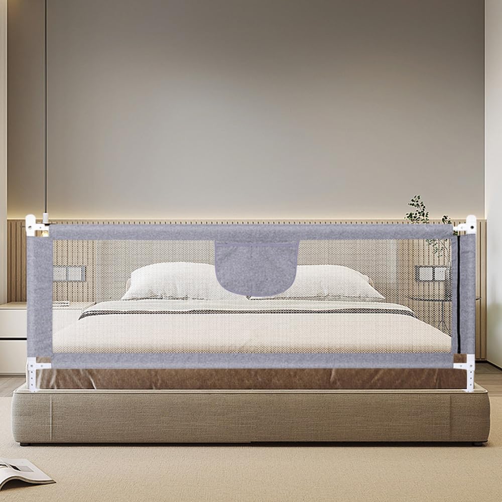 Barrière de lit Les Tout-Petits Hauteurs Réglables Protection Contre Les Chutes pour Enfants 70-99CM (200cm-gris)