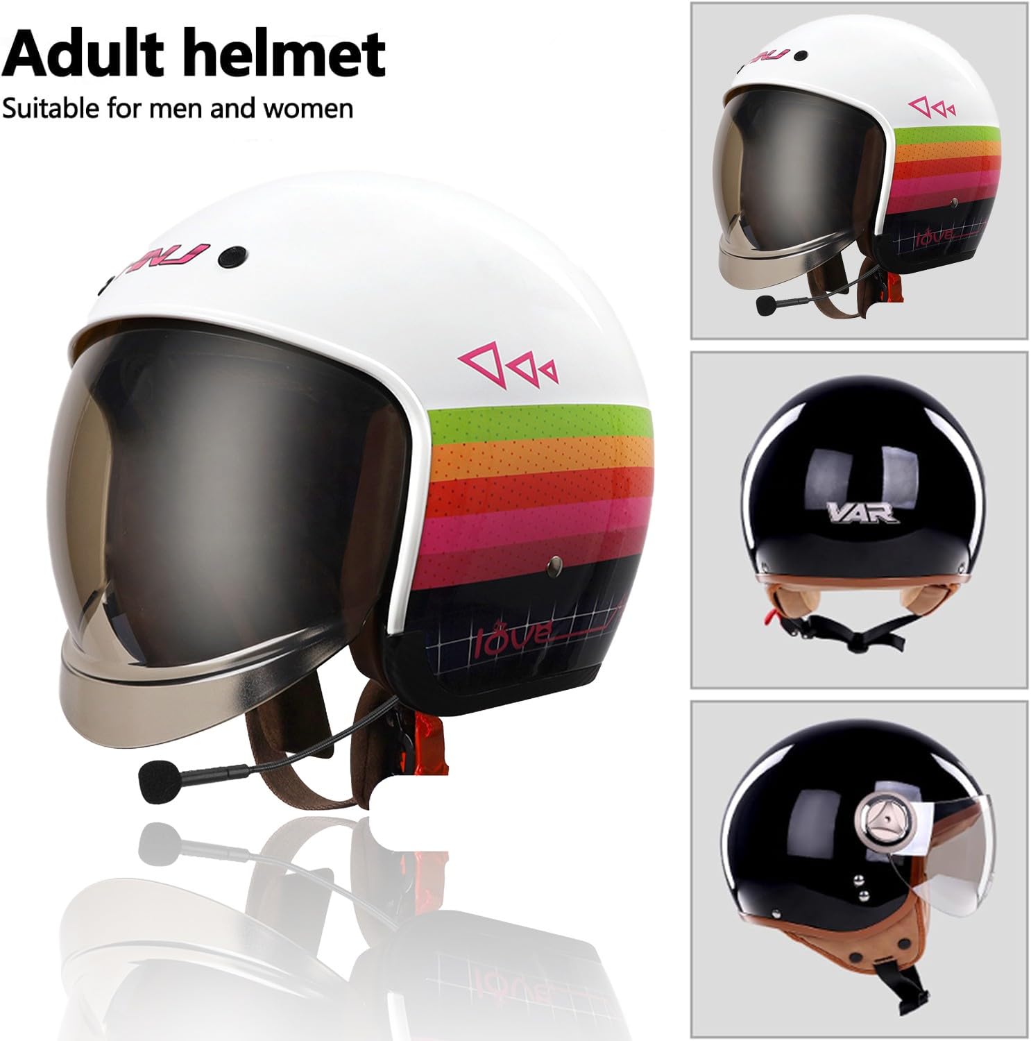 Casco Moto Retro 3/4 Alemania con Bluetooth, Casco Moto Abierto Estilo Vintage Adecuado con Visera Parasol, Certificado Según Las Normas ECE, Conducir Carretera Utilizar Scooter. F,Large