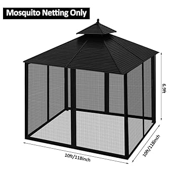 Homegroove Replacement Mosquito Netting for 10x10ft Gazebo