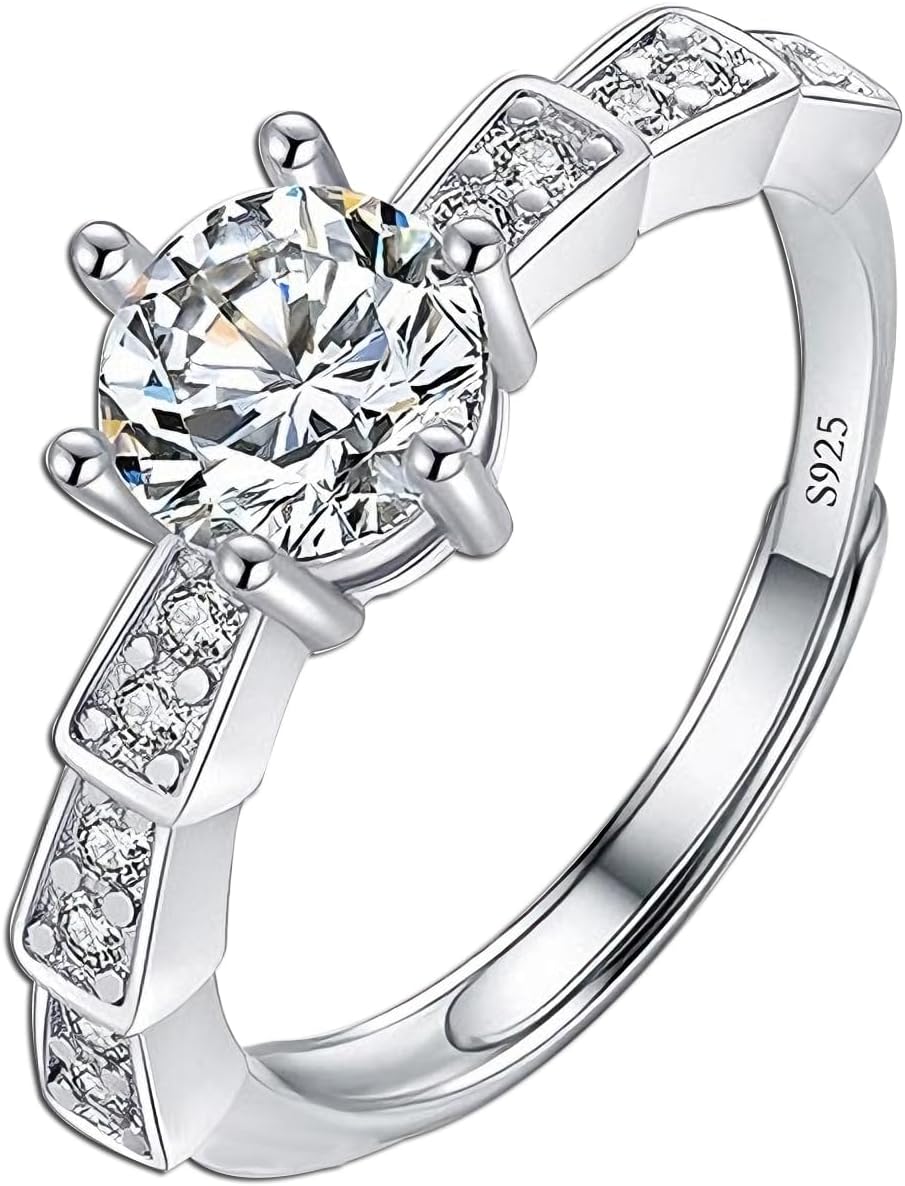 Anillo de compromiso ajustable de Moissanita, anillo de eternidad de promesa para mujeres, anillos de boda, regalo de joyería, promesa de amistad, joyería de moda, regalos de San Valentín para mujeres
