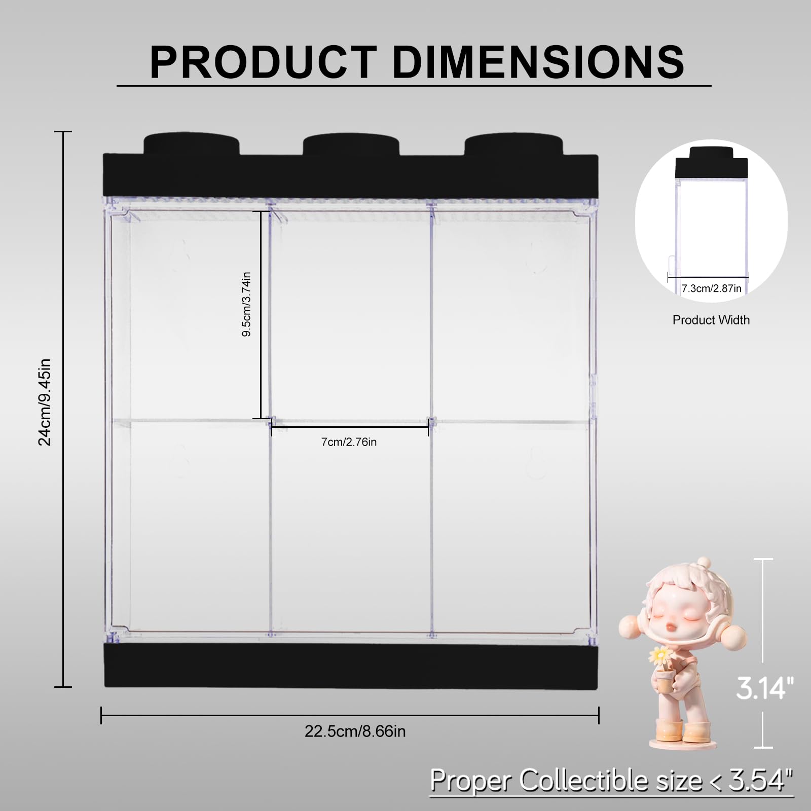 Vitrina transparente con luz para coleccionables, cajas acrílicas transparentes para exhibir figuras de acción, muñecas, trofeos iluminados, caja de almacenamiento a prueba de polvo (negro, 6