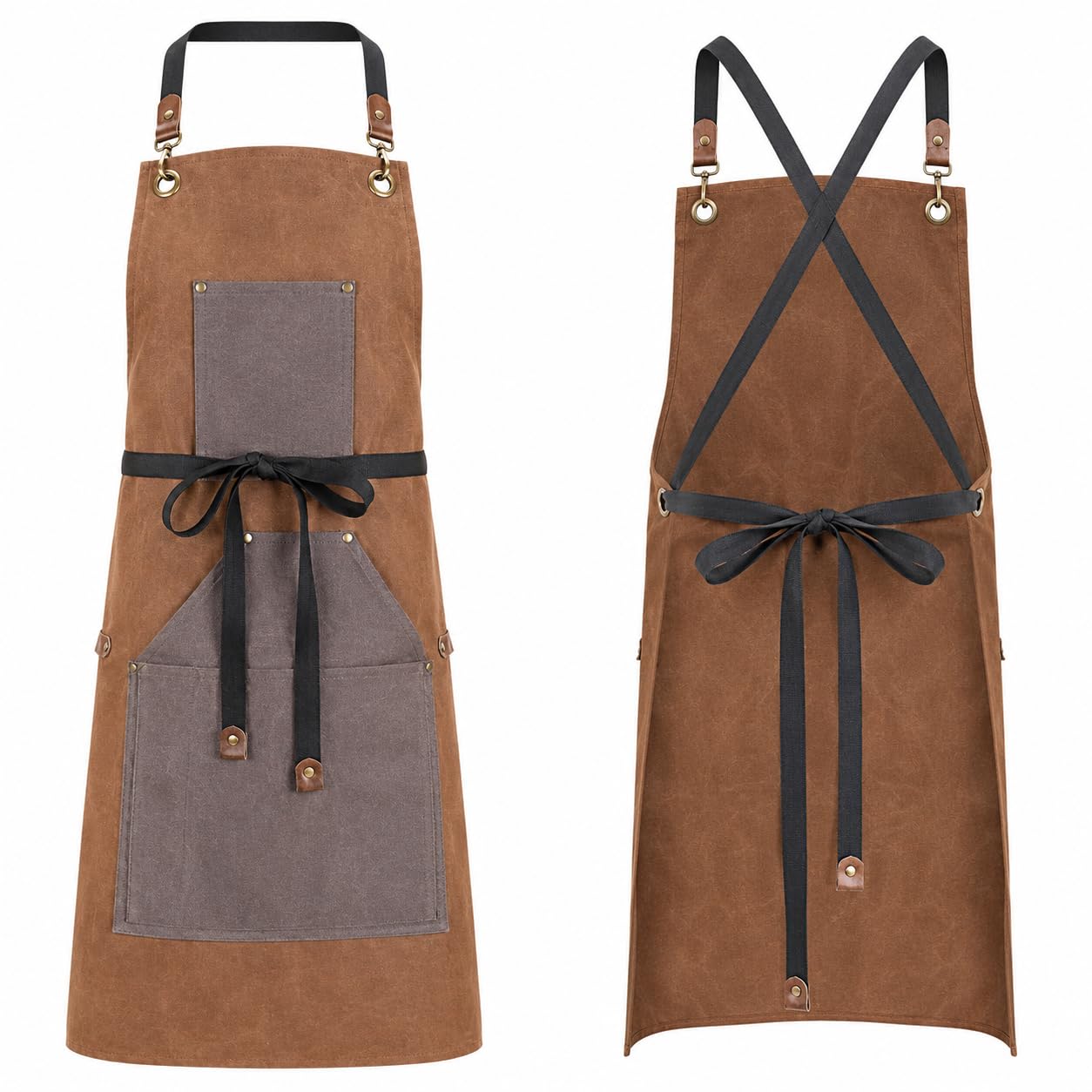 2-Pack Heavy-Duty Canvas Grilling Apron by Glownary – Canvas, Brown, Pack of 2, Model Smoke Heavy-duty Canvas Grilling Apron