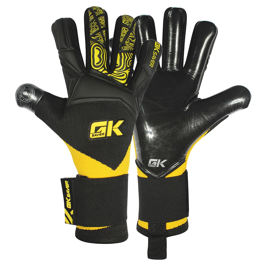 GK Saver Football Goalkeeper Gloves – Kids & Adults Goalie Gloves Size 4–11 | Non-Fingersave Training & Match GK Gloves with Superior Grip(Knit Yellow Black, 6)