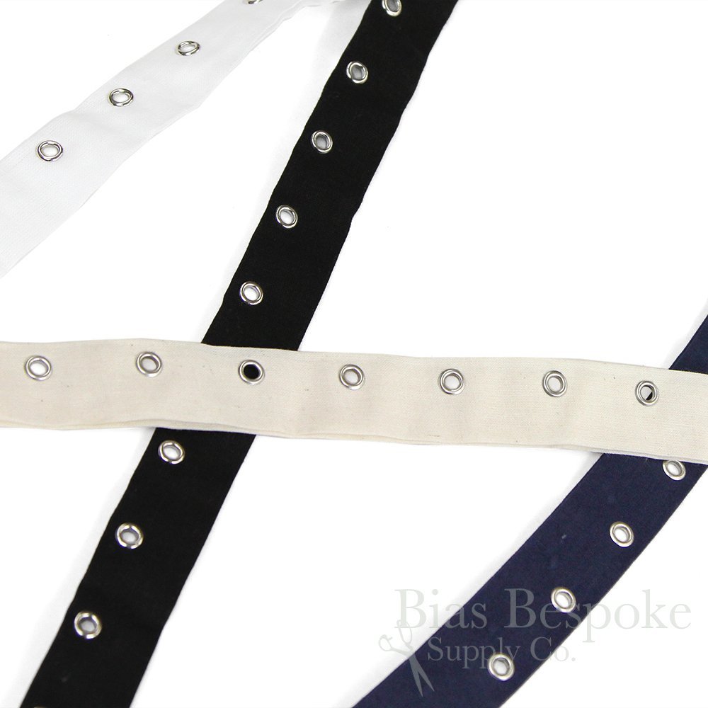 100% Cotton Eyelet Tape, Cream with Silver Eyelets, Made in Italy, Sold by The Yard