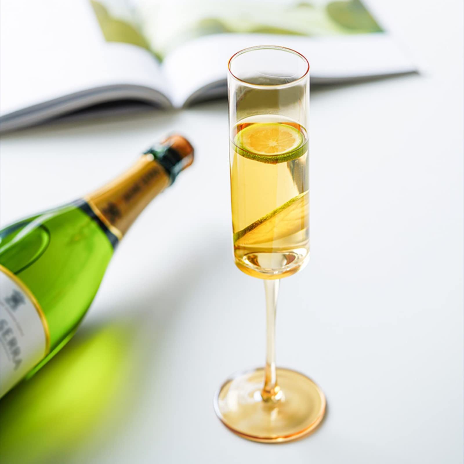Verres à champagne 6 ensembles de verres à champagne droits Verre en cristal de style européen Flûte à champagne Verres étincelants de haute qualité Accueil Verres Highball (180 ml) Flûtes à champagne