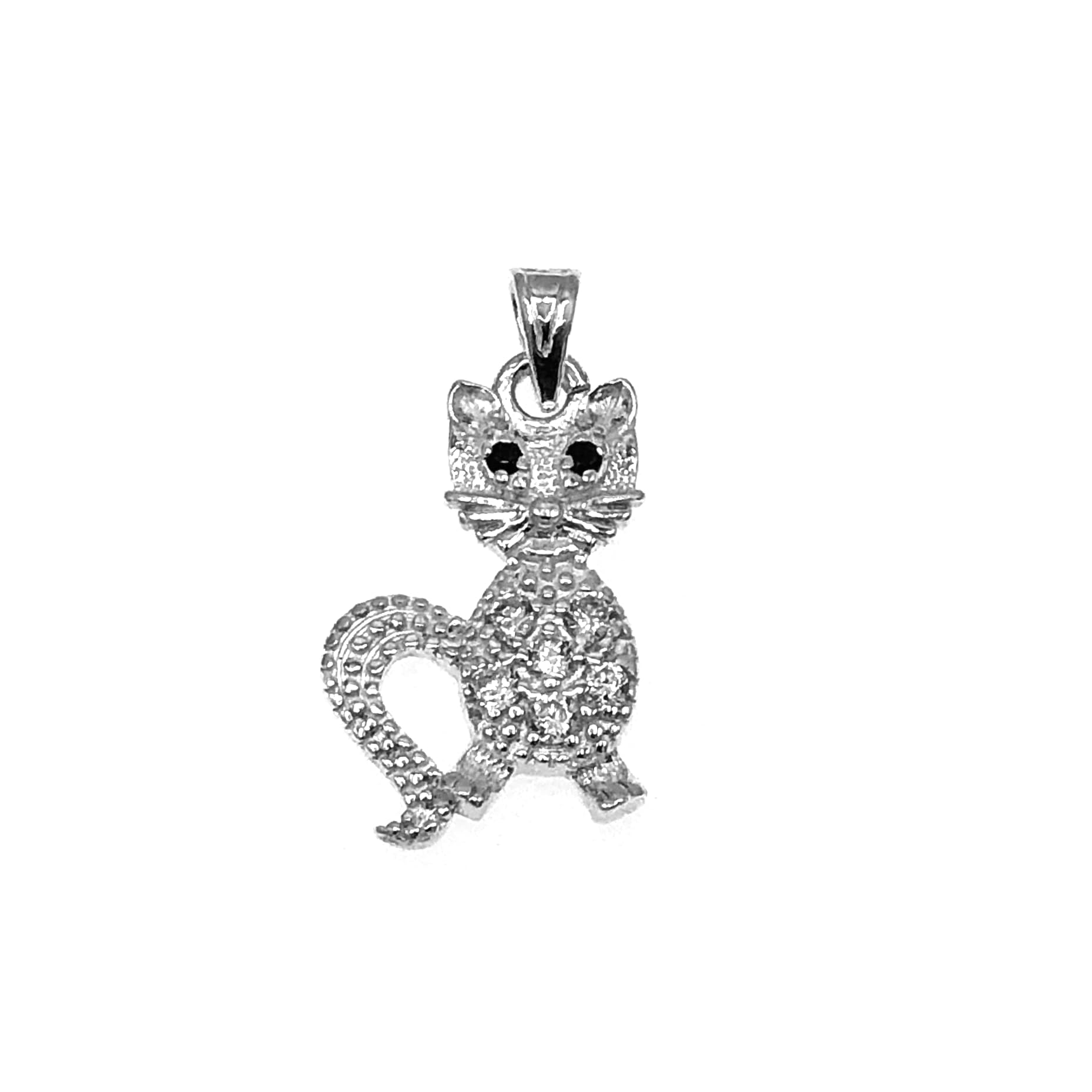 925 Sterling Silber Anhänger Katze mit Zirkonia Steinen Veneziakette/Unisex / 50013