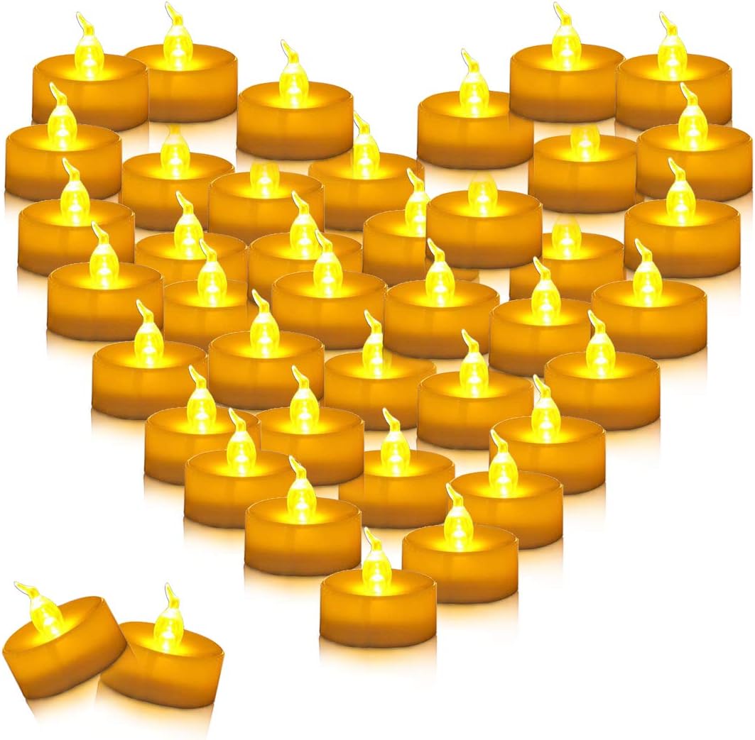 Youngerbaby 100pcs Amber Yellow Battery Operated Tea Lights
