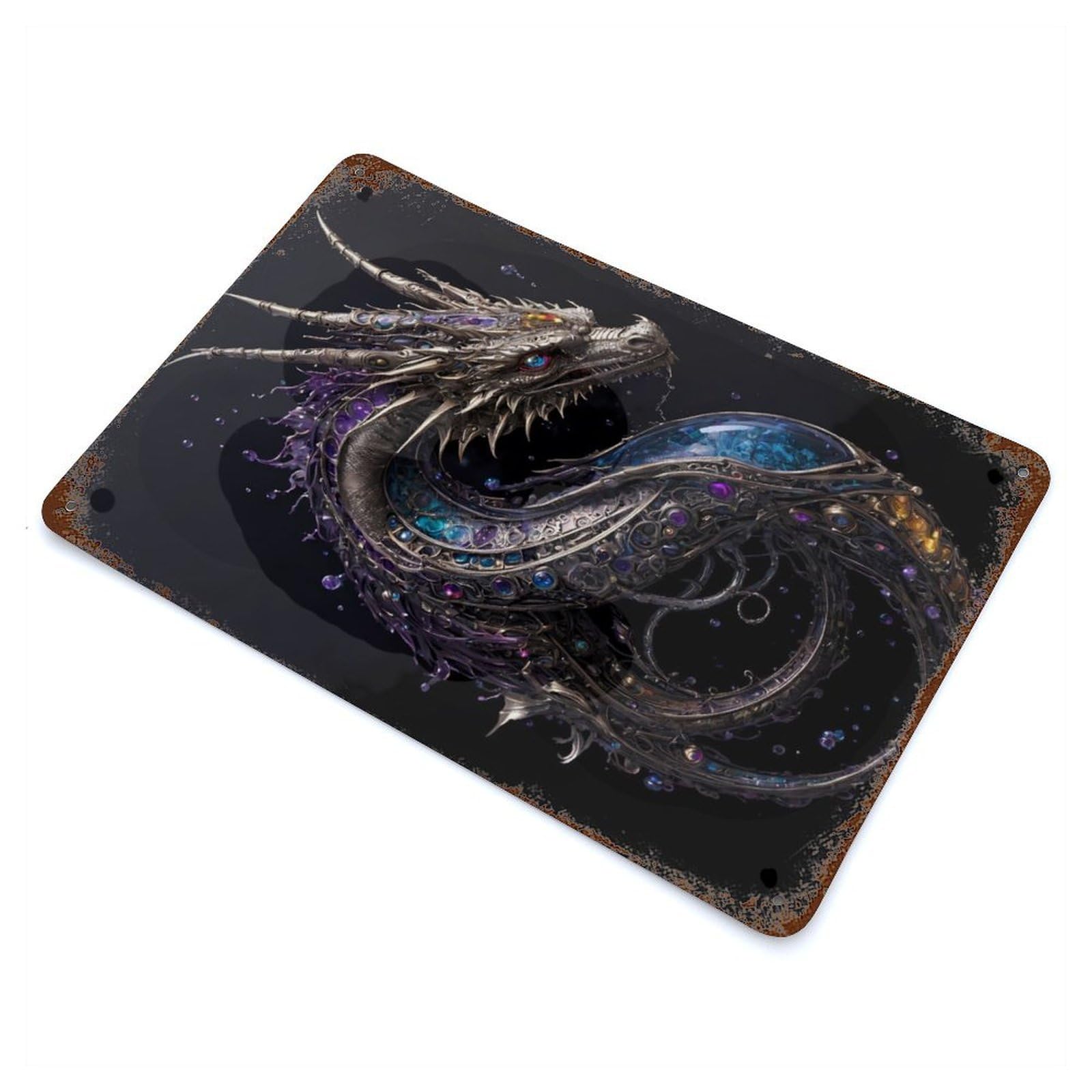 Water Steampunk Dragon Rustic Tin Plaque 11.8"x7.9", for Shed, Workshop And Garage Wall Decor, Rustic Home Decor