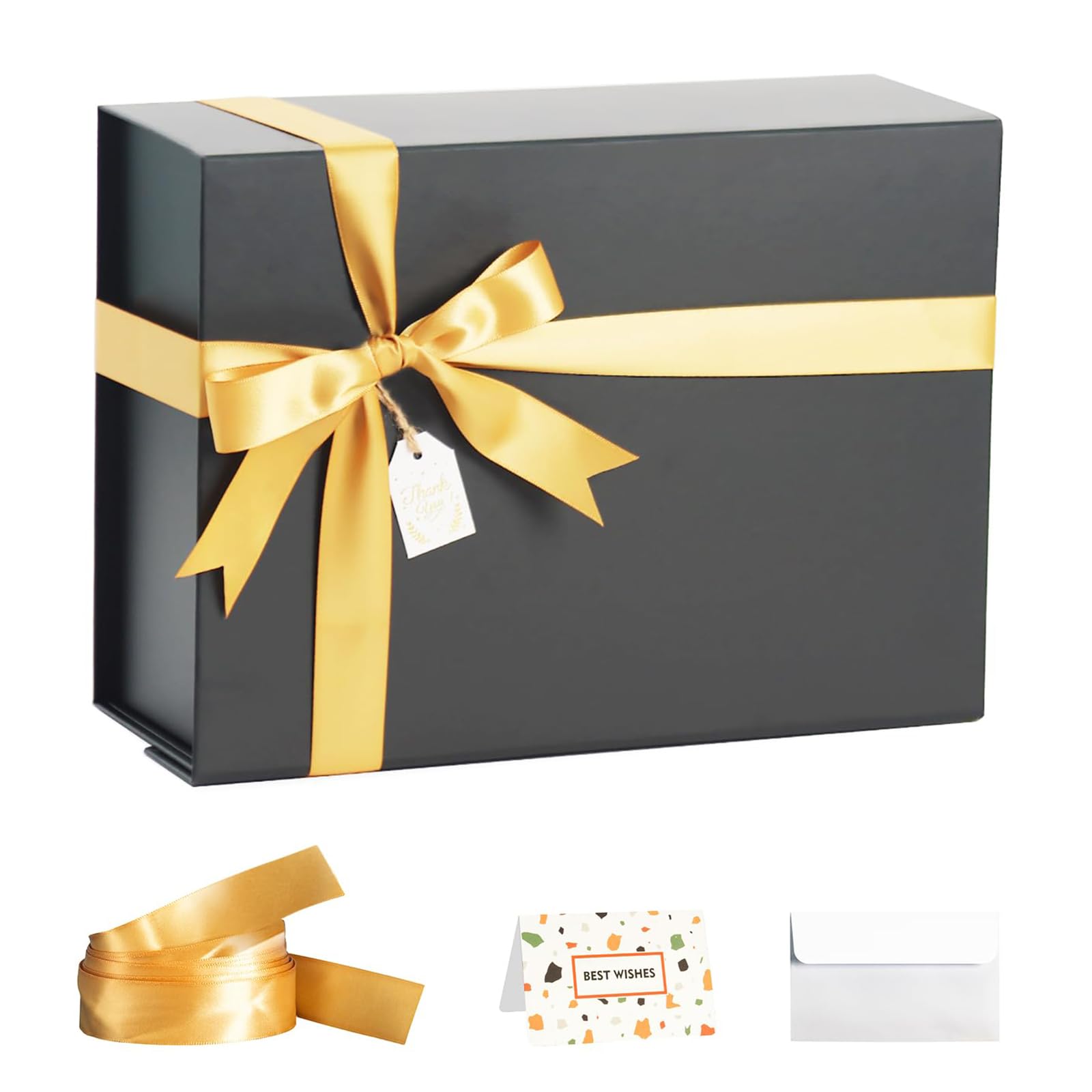 Black Gift Boxes with Lids, 9x7x4 Inches Small Gift Box with Ribbon, Collapsible Gift Boxes with Magnetic Closure for Birthday, Wedding, Bridesmaid