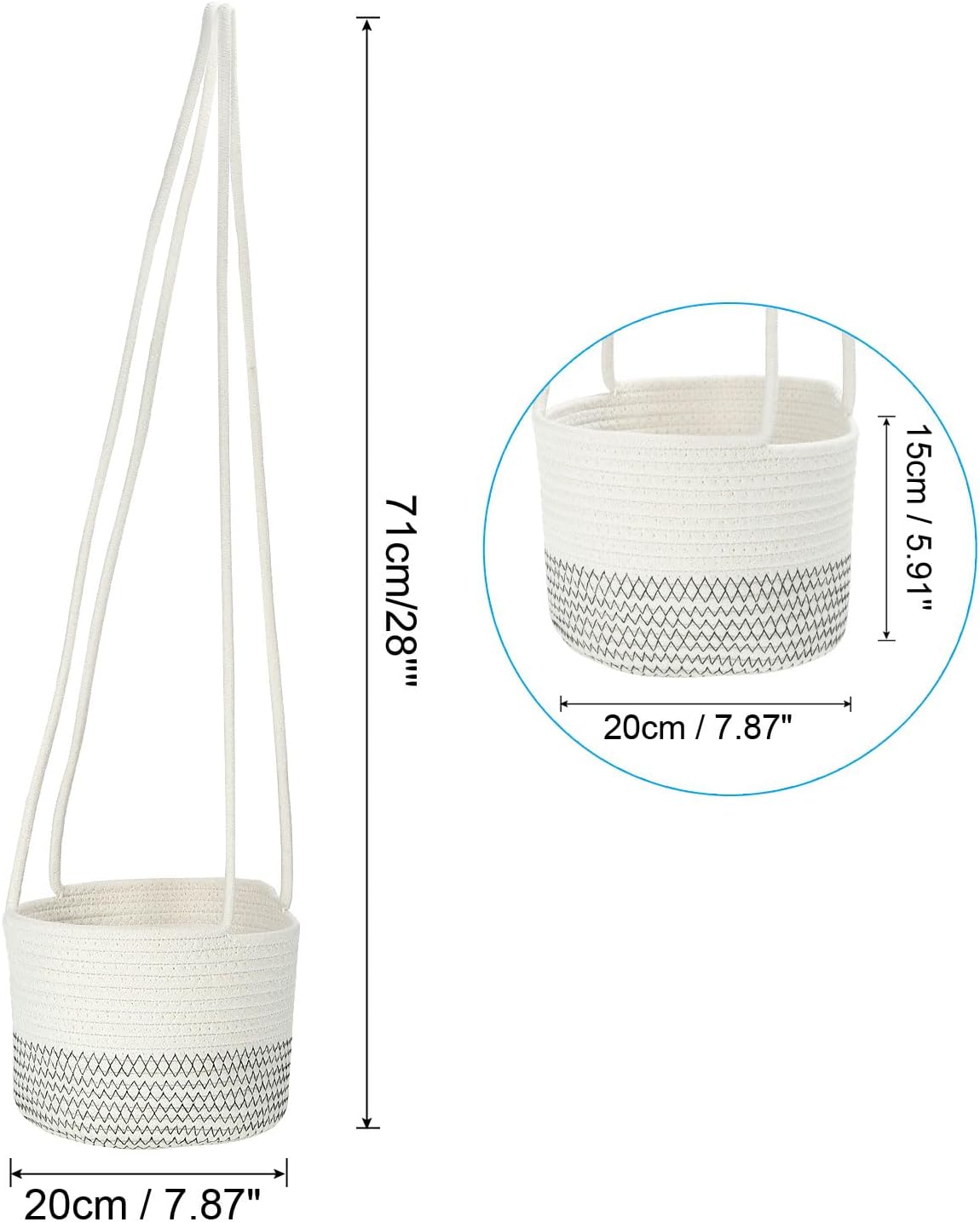 PATIKIL Hanging Planter Basket Indoor, 1 Pack Woven Macrame Plant Basket with 28" Hanging Rope for Outdoor Home Decor Storage Organizer, White