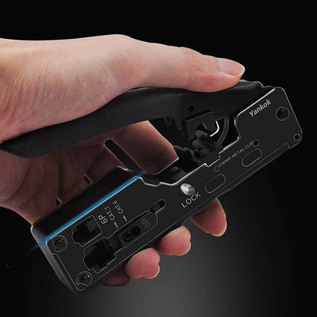 Yankok [CAT5 CAT6 CAT7 Modular Crimper] for Shielded and Unshielded RJ45 RJ12 RJ11 Network Connectors Ethernet Crimp Tool Black (Come with Screwdriver and Cable Stripper)