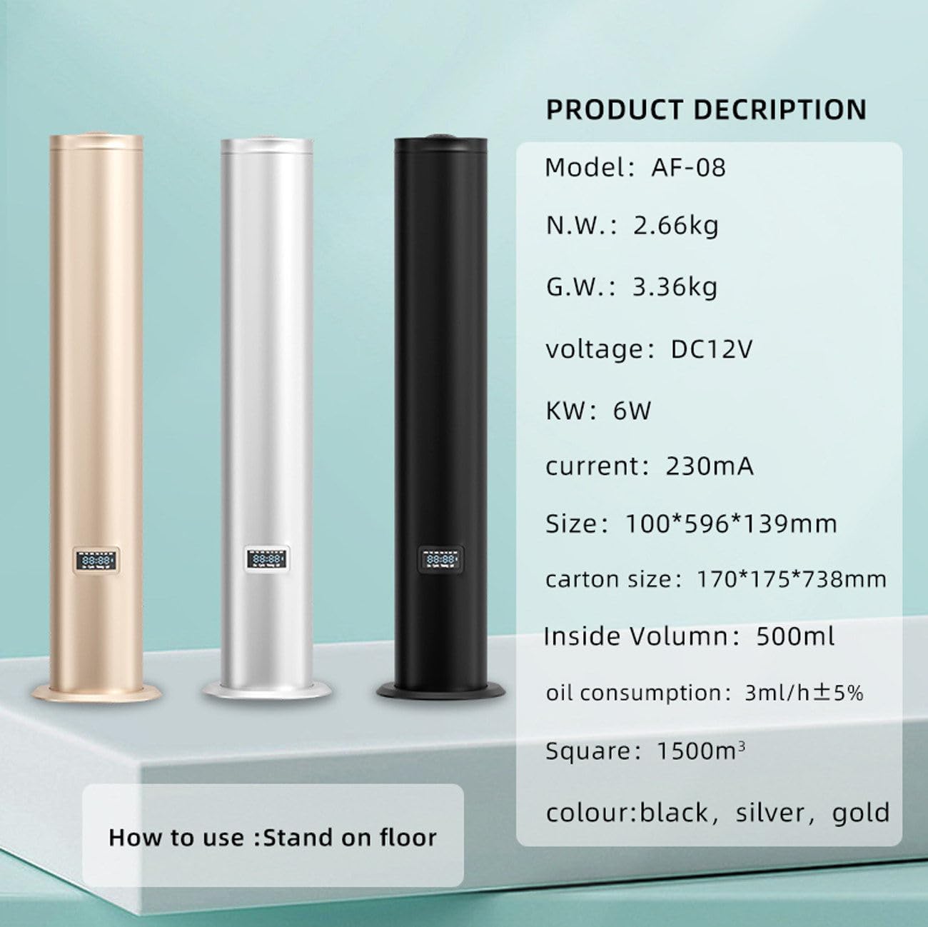Dyfuzor zapachowy Bluetooth do dużych przestrzeni, zasięg 1500 m³, pojemność oleju 500 ml, rozpylanie płynów, idealny do biur i hoteli, konstrukcja ze stopu aluminium