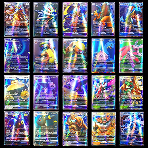 Xiaoxingyun 120 Assorted Pokemon Cards - 115 GX and 5 Mega Pokemon Cards, Pokemon Trading Card Game Cartoon Cards for Children, Includes Paper Box