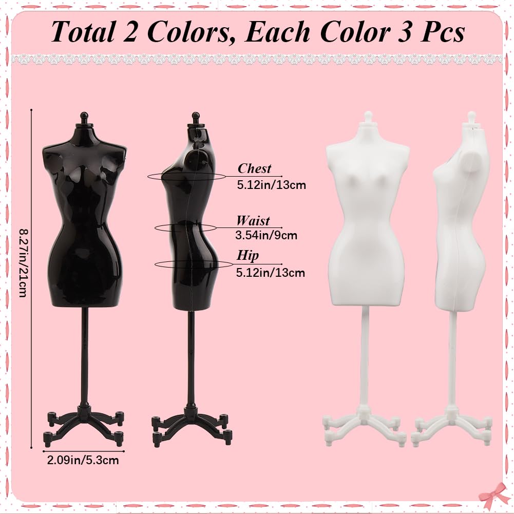 GORGECRAFT Estuche para Bebé Forma Abito de Tela Soporte para Display Plástico Soporte de Mesa Modelo Mini Maniquíes para Costura Vestidos Negro Blanco
