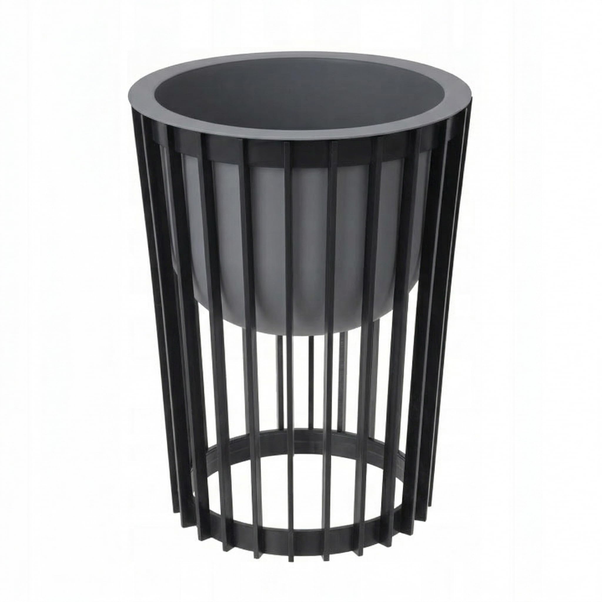 SPARKLE PLANTS Round Plant Stand 40 cm High, Black Plastic Slatted Flower Pot with Grey Insert, Indoor Outdoor Decorative Planter for Living Room, Garden, Balcony (Small Black Stand + Big Grey Insert)