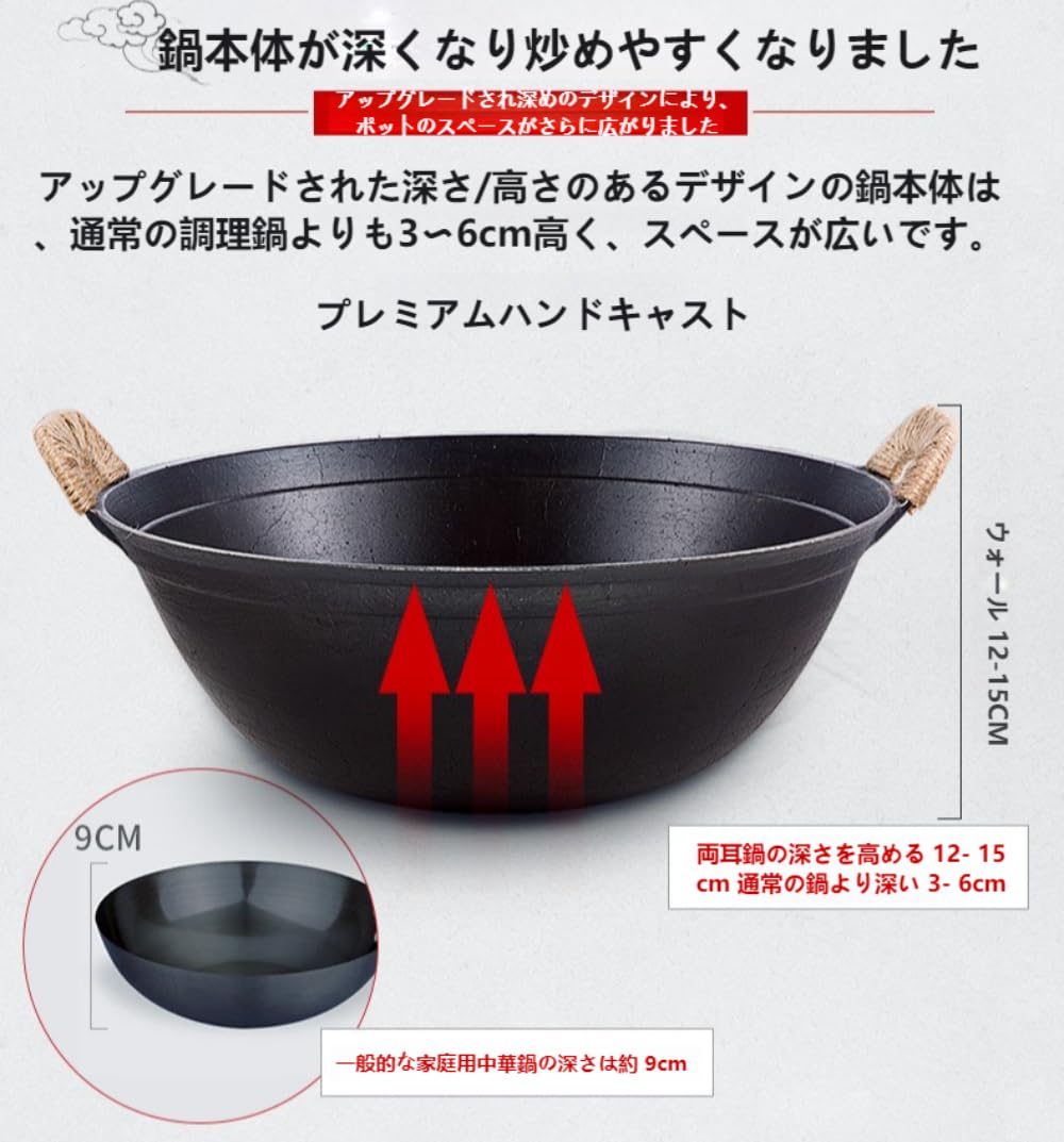 Amazon｜Wunnicx 鋳鉄鍋鍋家庭用両耳大型鉄鍋 ふた付き鉄鍋昔ながらの