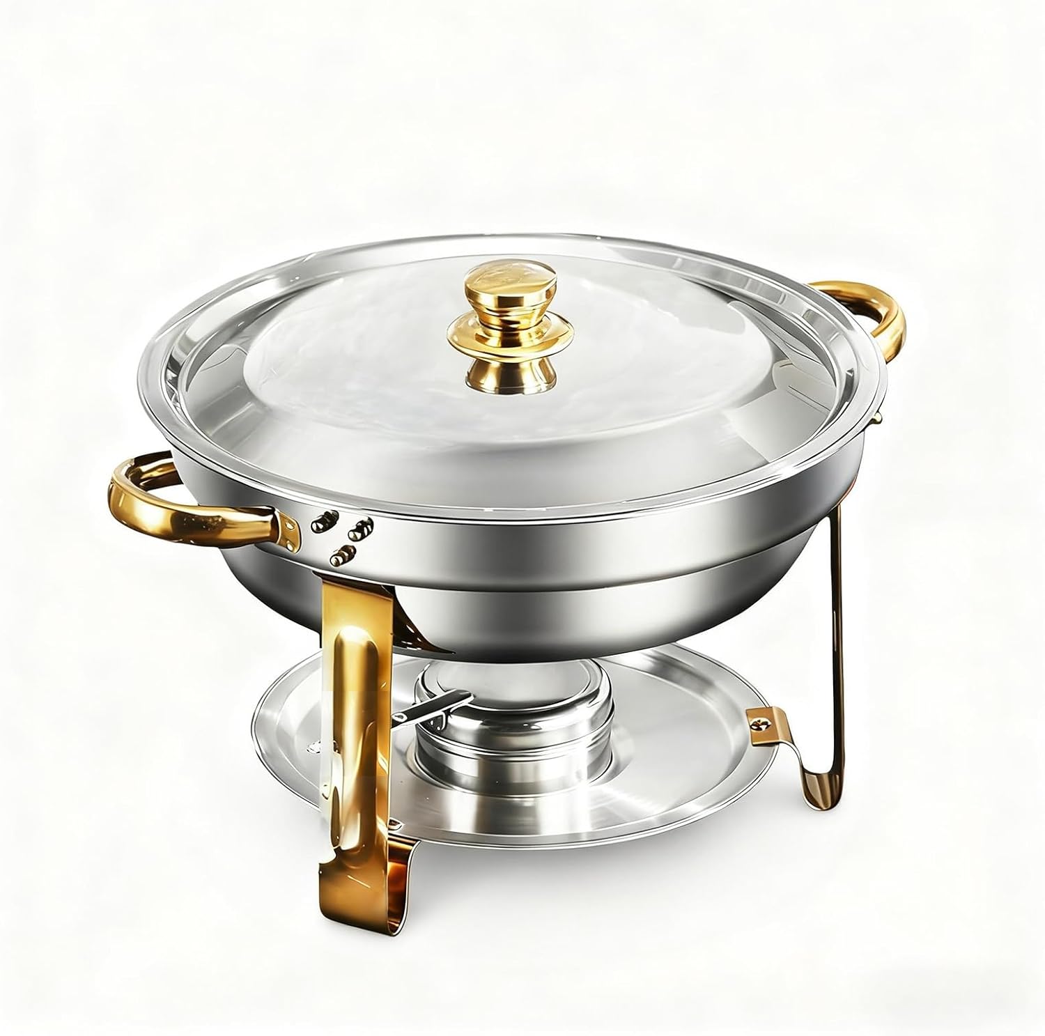 Chafing Dishes for Buffet,1 Pack 5QT Round Stainless Steel Chafing Dish Buffet Servers Set,Chafers and Buffets Food Warmer for Parties,Weddings,Catering and Christmas Gatherings.
