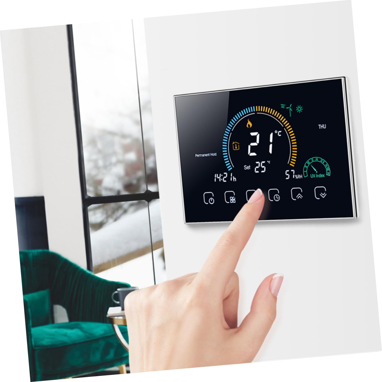 Drahtloser Intelligenter Temperaturregler mit WLAN und Touchscreen Schwarz