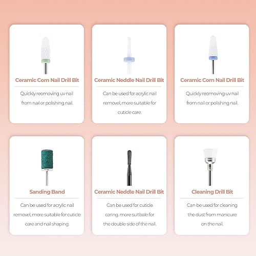 Miniatura 7 de JCMASTER - Taladro de uñas eléctrico, kit profesional de taladro de uñas inalámbrico de 35000 rpm, diseño hacia adelante y reverso, juego de limas