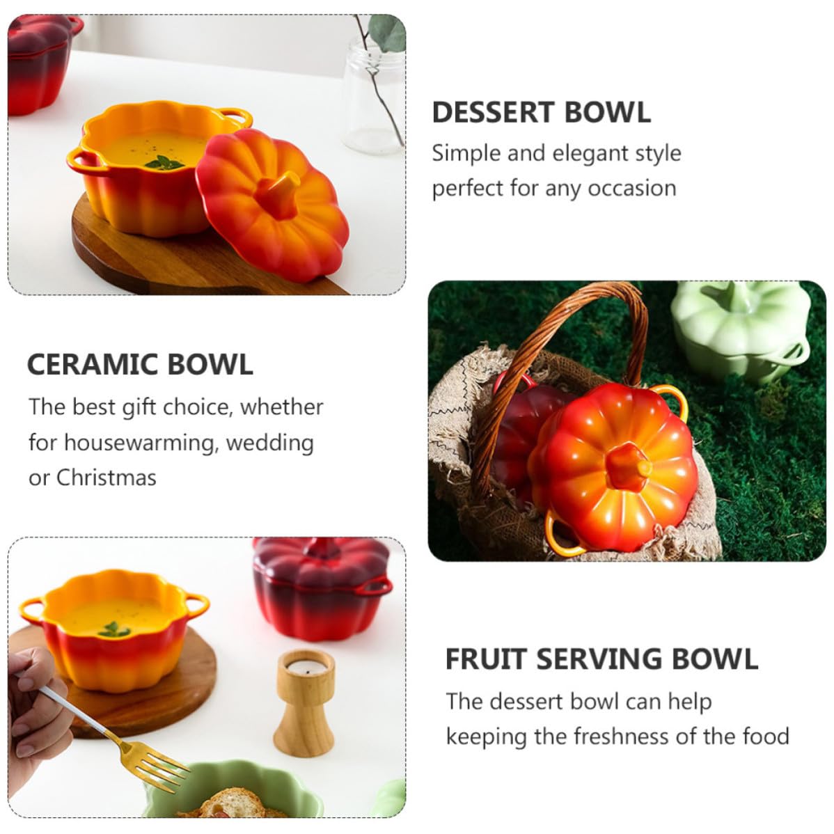 ABOOFAN Cuenco de Cerámica con Forma de Calabaza y Tapa para Mantener Frescura, Tazón Creativo para Servir Sopa y Postres en Navidad o Regalos