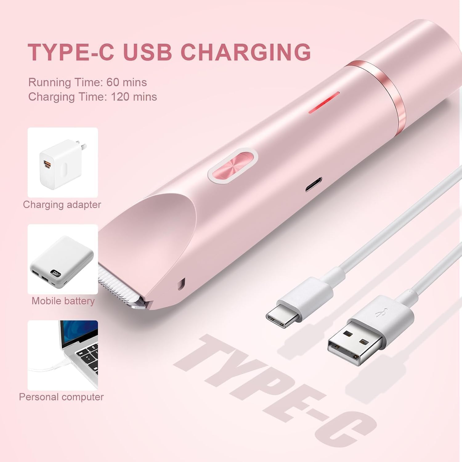 Bikini Trimmer for Women,2025 New Bikini Shaver,Electric Razor & Shaver with Dual Ceramic Blades,Painless Hair Removal,Rechargeable Razor Body Hair Trimmer for Wet & Dry Use - Image 7