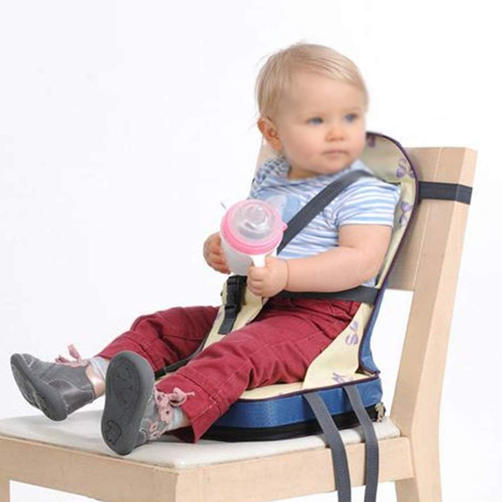 NEZIH Coussin Bébé Rehausseur de Siège Augmente Pour Le Voyage Confortable Portable Sac À Dos Pliable 2 En 1 Siège Enfant Table À Manger Siège de Sécurité, Rose/Beige