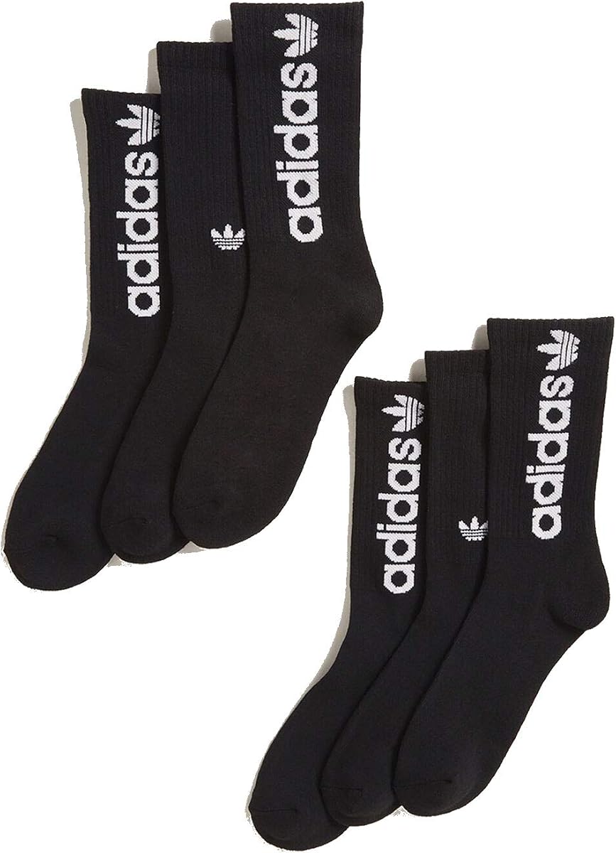 Men's Athletic Sport Moisture Wicking Cushioned Crew Socks 6-Pack/ 6-Pair (Shoe Size 6-12) (Black/White)