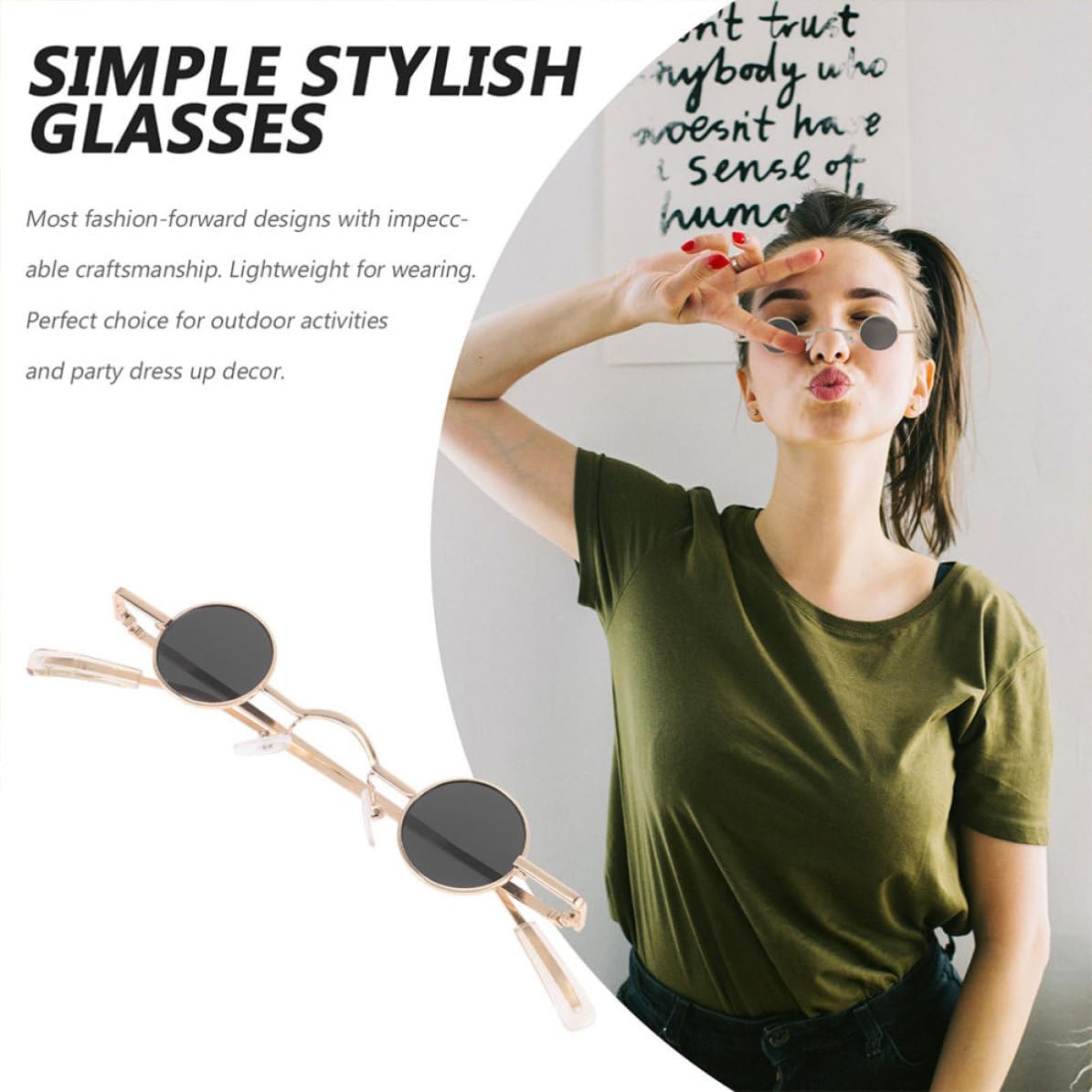 2 Pairs round Retro Sunglasses Lightweight Metal Frame Summer Eyewear for Women and Men Fashionable Costume Accessories