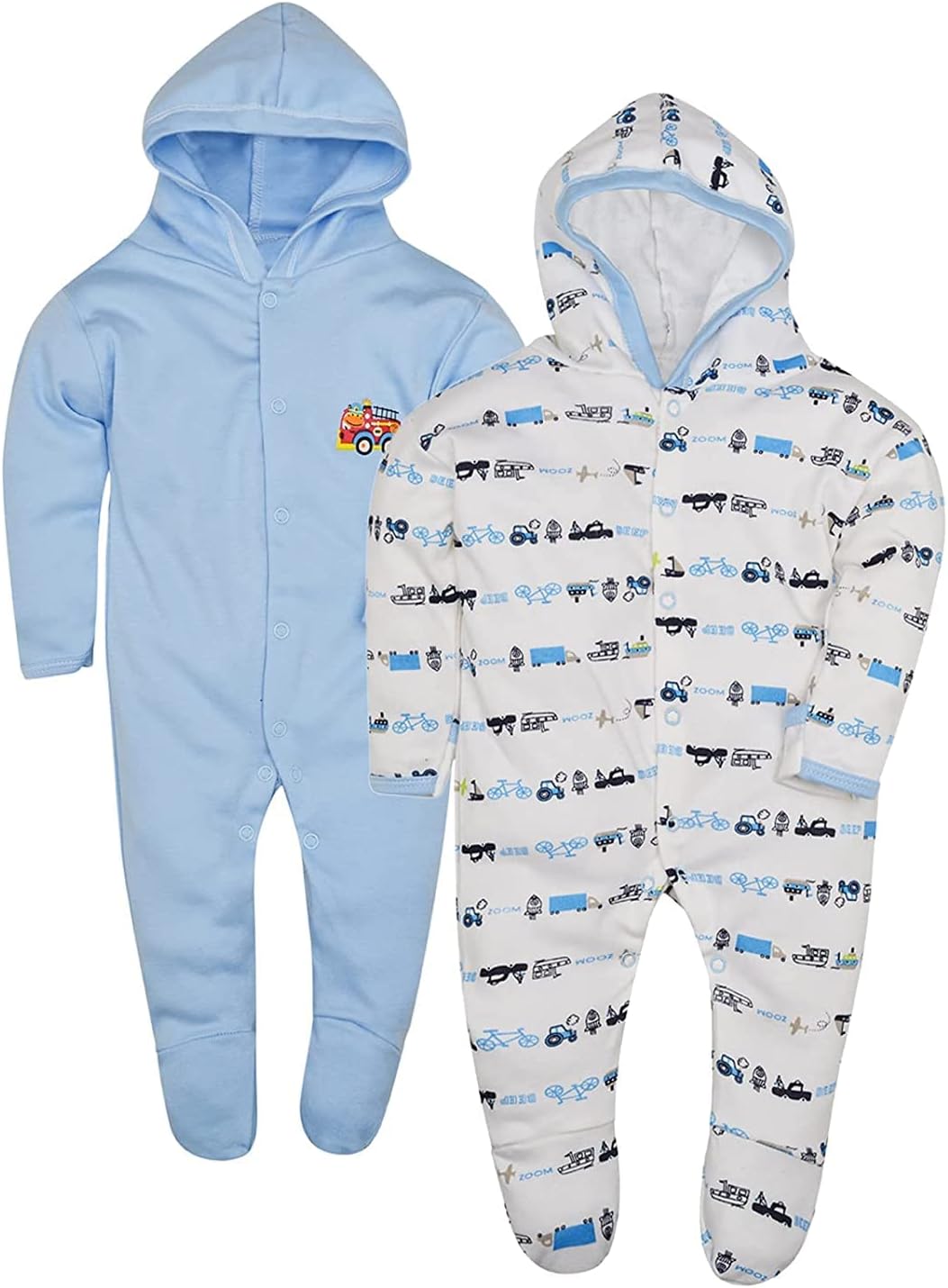 Appu Kids Front Open Full Sleeves Sleepsuit Hooded with Foot Easy Dressing and Diapering Romper Set of 2