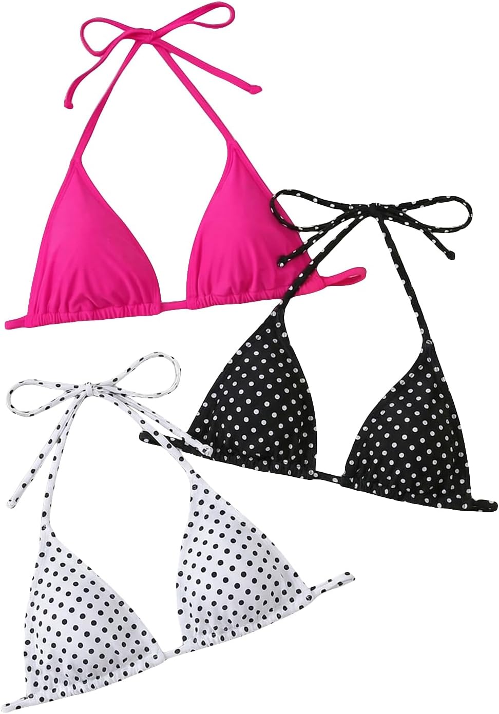 Floerns Women's 3 Pack Bikini Top Halter Tie Back Wireless Triangle Bathing Suit Tops