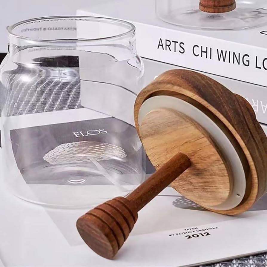 Vasetto Portamiele In Vetro Con Coperchio In Legno - Dosatore Pratico, Design Elegante - Foto 8