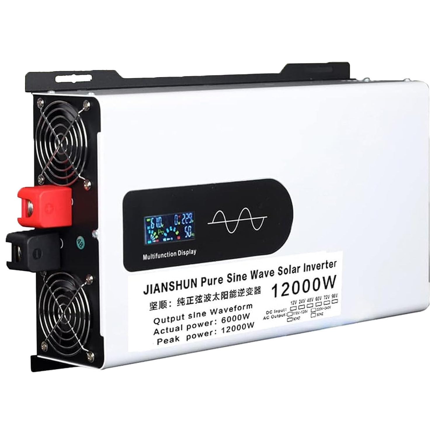 Solarwechselrichter Und Sinus-Stromwandler, 5000–12000W Dc 12 V/24 V/48 V/60 V/72 V/96 V Auf Ac, Inklusive Steckdosen,Lcd-Display Und Fernbedienung Für Netzunabhängige Häuser Und Wohnmobile 12000W-72V