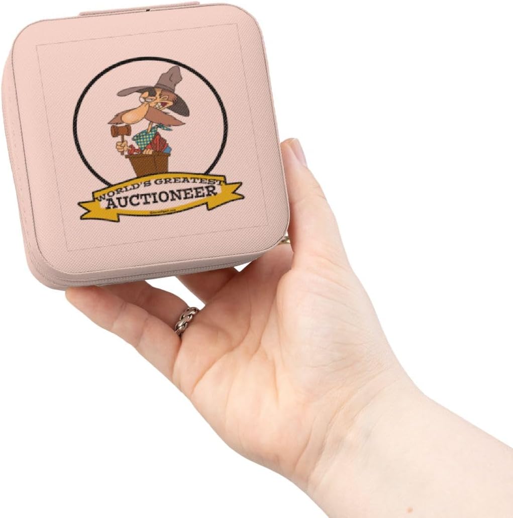 3dRose Funny Worlds Greatest Auctioneer II Occupation Job Cartoon Jewelry Travel Case Pink