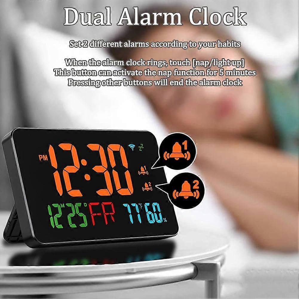 Orologio digitale sveglia WiFi orologio, lettere extra grandi, temperatura e umidità, calendario, settimana, B
