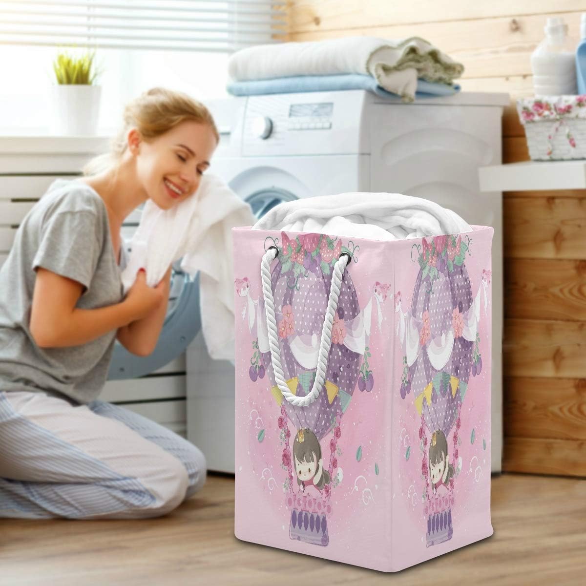 Gudee グディ ランドリーバスケット 折りたたみ 洗濯かご 大容量 100L 竹 バンブー 布 BUTTERFLY II Laundry  hamper GudeeLife / FavoriteStyle(フェイバリット・スタイル) ピンクドリームキュートガールランドリーハンパーバスケット大型折りたたみ式洗濯ビン折りたたみ式収納折りたたみ式衣類バッグランドリールー
