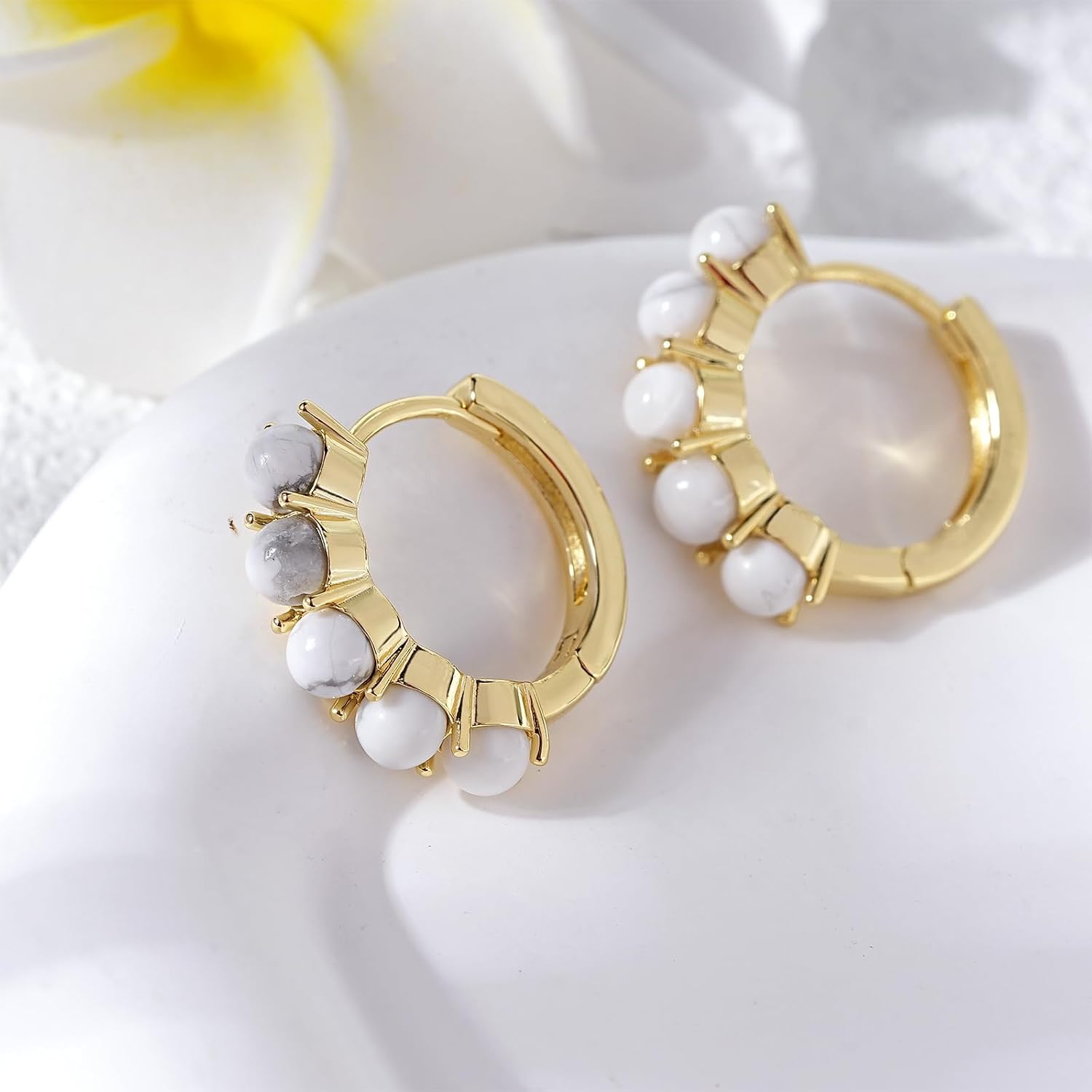 Natural Aquamarine Hoop Earrings for Women 14k Gold Plated Gemstone Turquoise Earring Pearl Jewelry Birthday Gift for Her