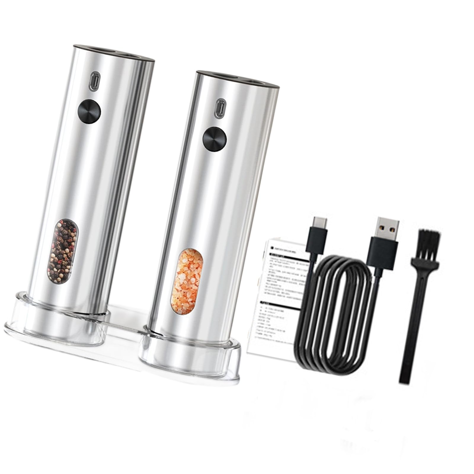 carotoe Portable Electric Pepper Mill with Rechargeable Battery Adjustable Coarseness Salt Grinding Tool Set for Home Cooking Pepper and Salt Mill