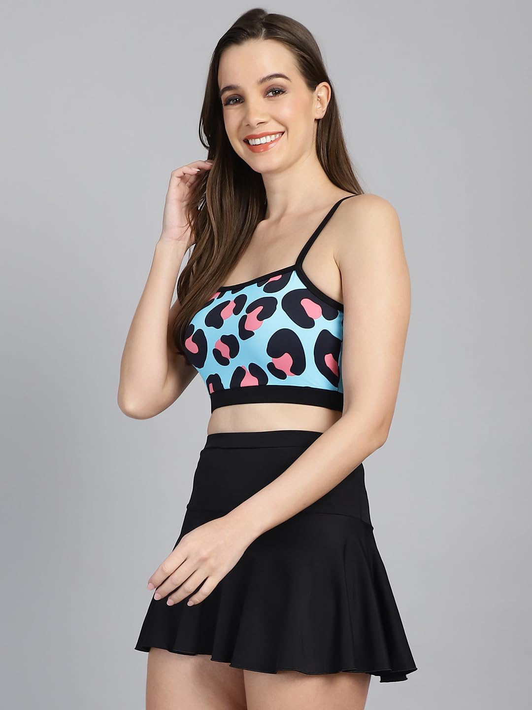 CUKOO Padded Animal Print Two piece Skirtini Swimwear Blue 2