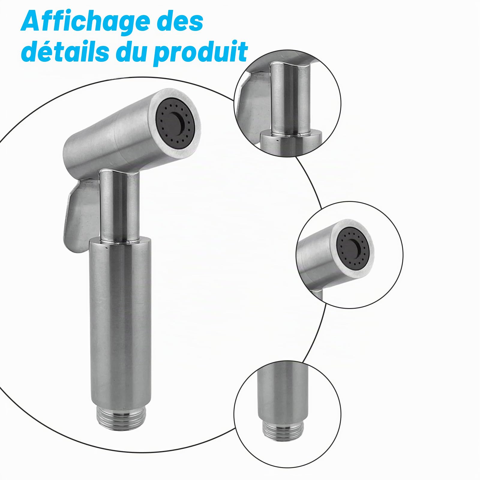 Douchette de salle de bain pour bidet, en acier inoxydable, avec valve à 3 voies (1/2-3/8"), parfaite pour l'hygiène personnelle, l'entretien du nettoyage